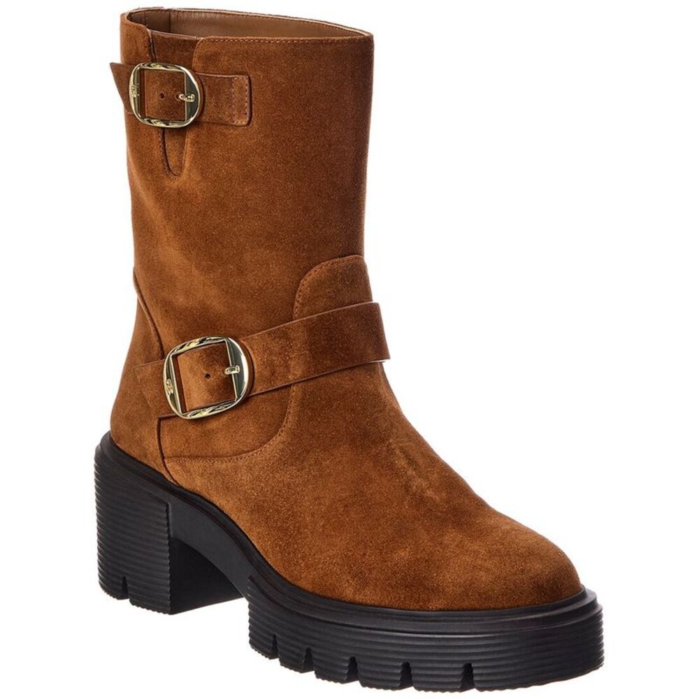 Stuart Weitzman Soho Moto Suede Bootie, Brown